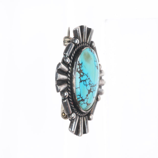 40's-50's Vintage Navajo sterling silver #8 spiderweb turquoise pin/brooch
