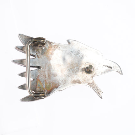 Vintage southwestern sterling silver carved shell eagle head belt buckle