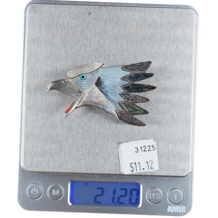 Vintage southwestern sterling silver carved shell eagle head belt buckle