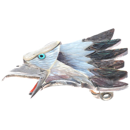 Vintage southwestern sterling silver carved shell eagle head belt buckle