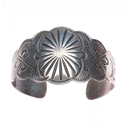6.7" 1940s Vintage Navajo sterling silver Fred Harvey style wide cuff bracelet