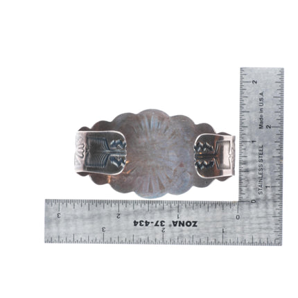 6.7" 1940s Vintage Navajo sterling silver Fred Harvey style wide cuff bracelet