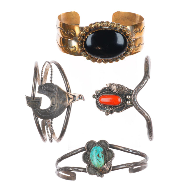 6"-6.5" Vintage Navajo/southwestern sterling silver/brass cuff bracelet lot