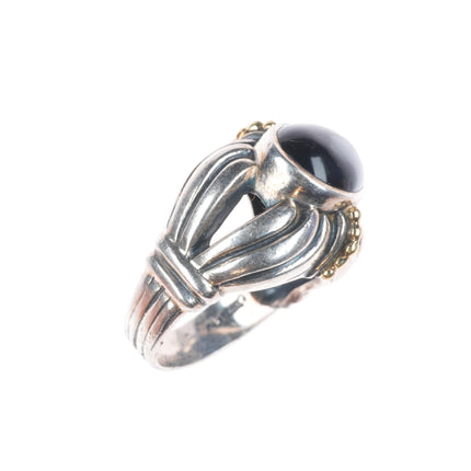 sz7.5 Lagos Caviar 18k gold/Sterling silver black onyx retro ring