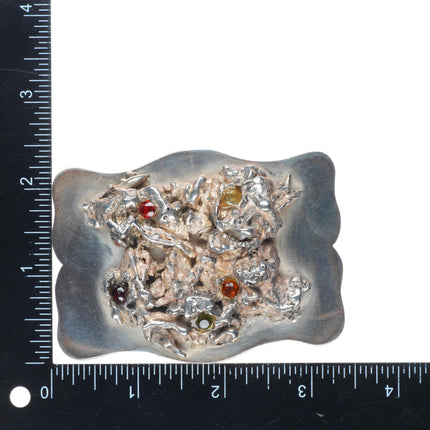Vintage Stiles Southwestern Brutalist  sterling silver gemset belt buckle