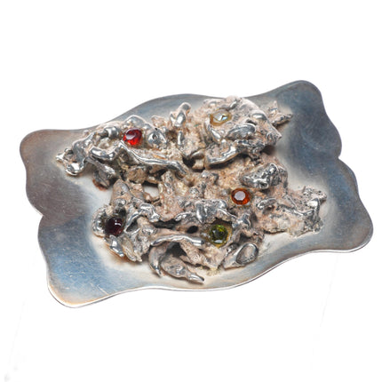 Vintage Stiles Southwestern Brutalist  sterling silver gemset belt buckle