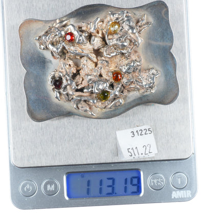 Vintage Stiles Southwestern Brutalist  sterling silver gemset belt buckle