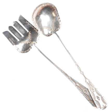30's-40's Vintage Navajo sterling silver Salad spoon and fork serving set