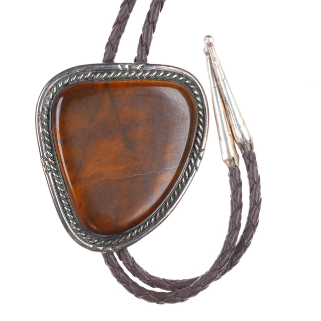 c1970 Huge Vintage Navajo sterling silver golden brown jasper bolo tie