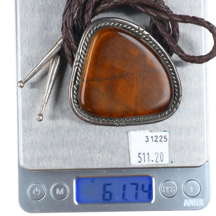 c1970 Huge Vintage Navajo sterling silver golden brown jasper bolo tie