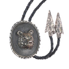 Heavy vintage 3D bear bust southwestern sterling silver bolo tie arrowhead tips