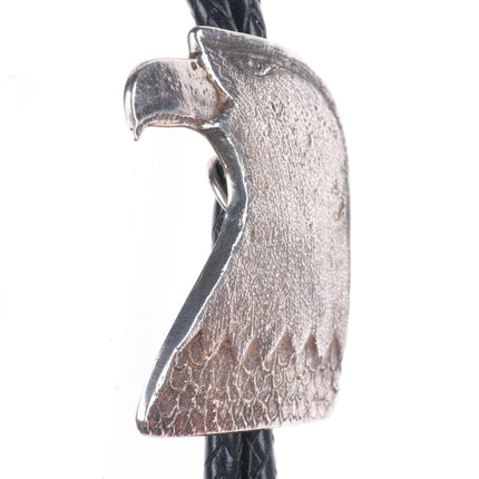 Heavy vintage southwestern sterling silver patriotic eagle bolo tie fancy tips