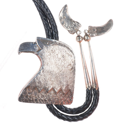 Heavy vintage southwestern sterling silver patriotic eagle bolo tie fancy tips