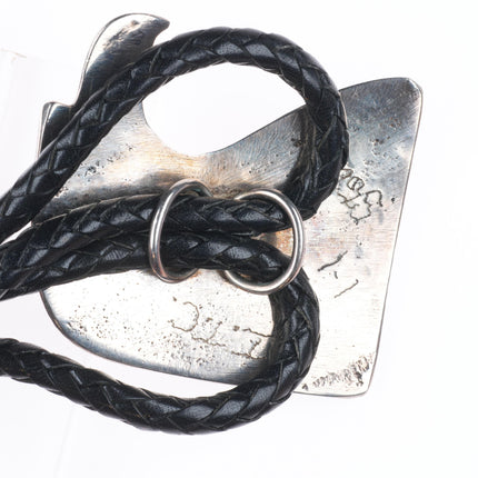 Heavy vintage southwestern sterling silver patriotic eagle bolo tie fancy tips