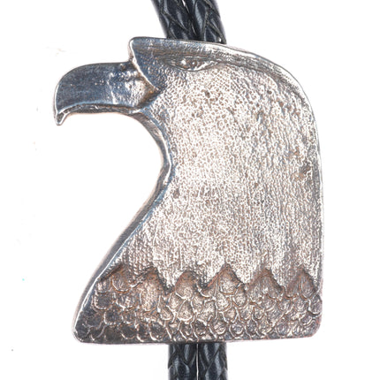 Heavy vintage southwestern sterling silver patriotic eagle bolo tie fancy tips