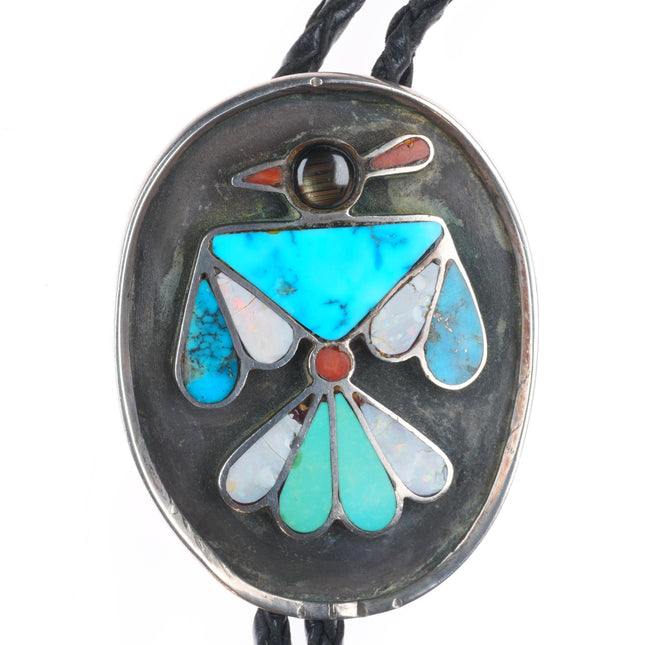 c1960 c-31 Zuni sterling silver turquoise/coral inlay thunderbird bolo tie