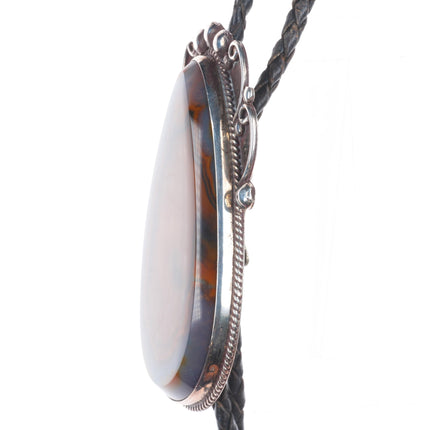 c1970 Big Ramon Native American sterling silver petrified Wood agate bolo tie