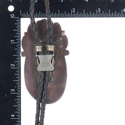 c1970 Big Ramon Native American sterling silver petrified Wood agate bolo tie