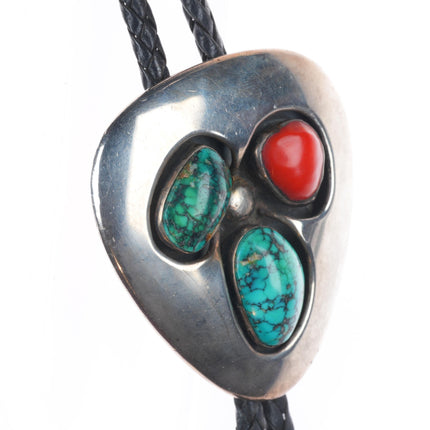 Carl Allen Begay (1912-1972) Navajo sterling silver turquoise/coral bolo tie