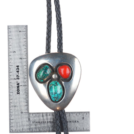 Carl Allen Begay (1912-1972) Navajo sterling silver turquoise/coral bolo tie