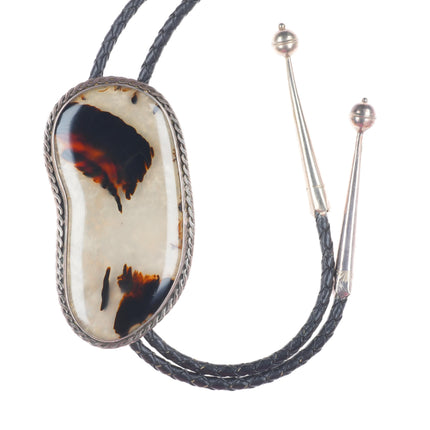 c1950's Big Vintage Navajo sterling silver Montana agate bolo tie