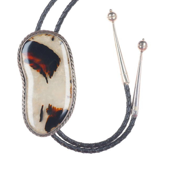 c1950's Big Vintage Navajo sterling silver Montana agate bolo tie