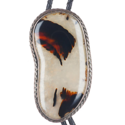 c1950's Big Vintage Navajo sterling silver Montana agate bolo tie