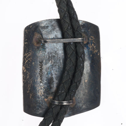 1950's Navajo hand stamped sterling silver green turquoise bolo tie