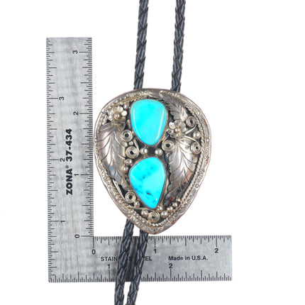 Roy B. Platero Navajo sterling silver 2 stone turquoise vintage bolo tie