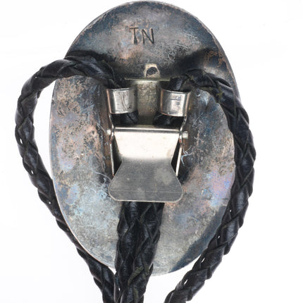 Thomas Nez Navajo Vintage sterling silver bolo tie with nice Kingman turquoise