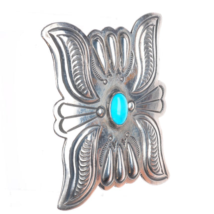 Vintage Navajo sterling silver mustache repousse style turquoise belt buckle