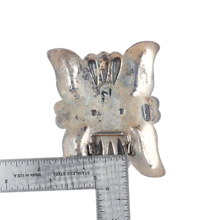 Vintage Navajo sterling silver mustache repousse style turquoise belt buckle