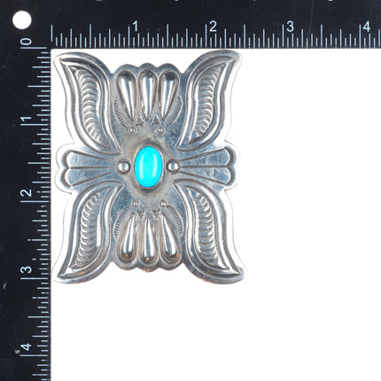 Vintage Navajo sterling silver mustache repousse style turquoise belt buckle