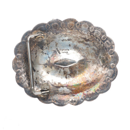 Marcella James Navajo sterling silver concho style deep stamped belt buckle
