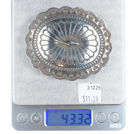 Marcella James Navajo sterling silver concho style deep stamped belt buckle