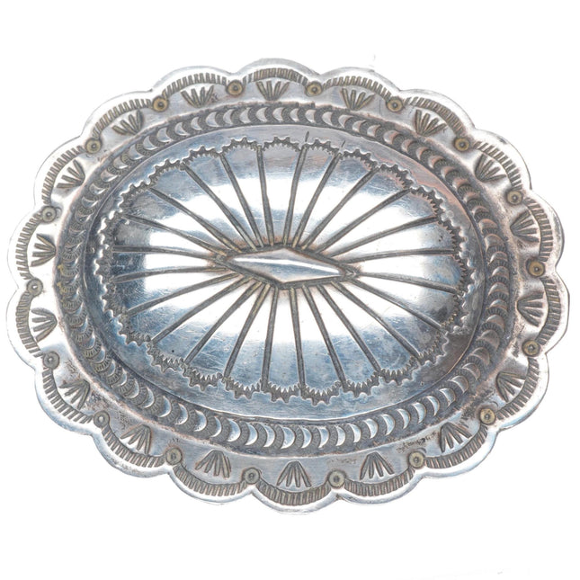 Marcella James Navajo sterling silver concho style deep stamped belt buckle