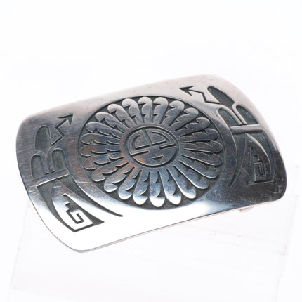 Willie Archie Talahaftewa Hopi overlay belt buckle sunface sterling silver