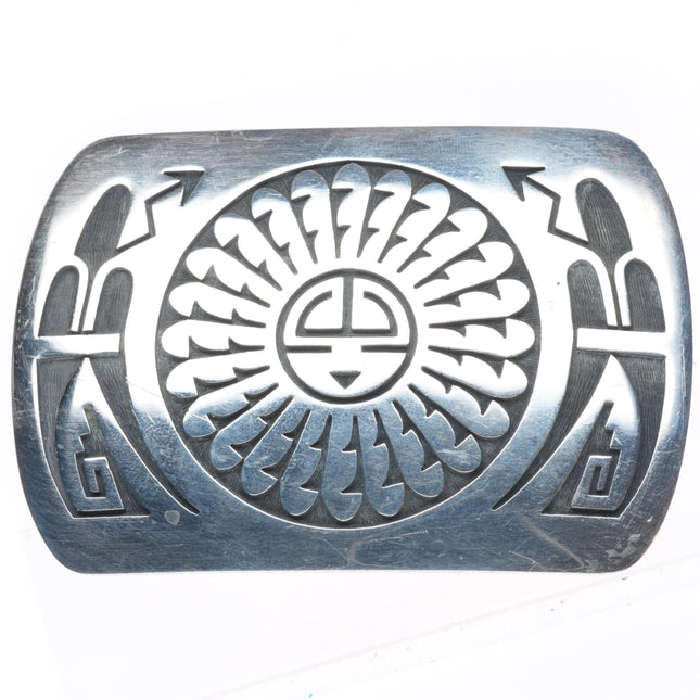 Willie Archie Talahaftewa Hopi overlay belt buckle sunface sterling silver