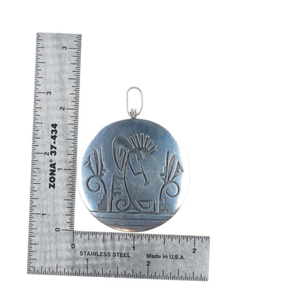 Cheryl Wadsworth Hopi overlay spinner kokopelli/sunface pendant sterling silver