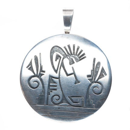 Cheryl Wadsworth Hopi overlay spinner kokopelli/sunface pendant sterling silver