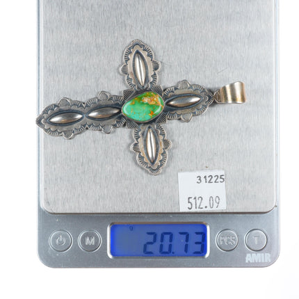 Big Derrick Gordon Navajo sterling silver Royston turquoise cross pendant