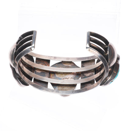 7" Vintage Chunky#8 Turquoise carved nugget sterling silver Navajo cuff bracelet