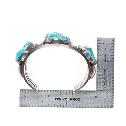 7" Vintage Chunky#8 Turquoise carved nugget sterling silver Navajo cuff bracelet