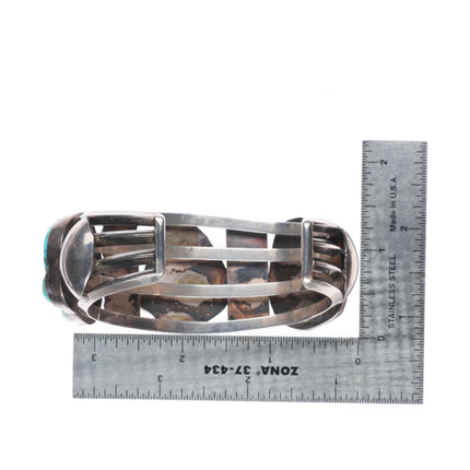 7" Vintage Chunky#8 Turquoise carved nugget sterling silver Navajo cuff bracelet