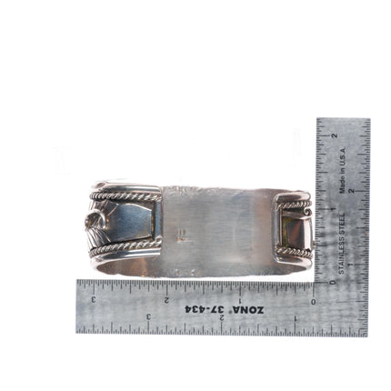 7.1" Herbert Tsosie Navajo  sterling silver onyx 3 stone vintage cuff bracelet