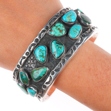 7.25" Heavy vintage Navajo sterling silver turquoise nuggets cuff bracelet