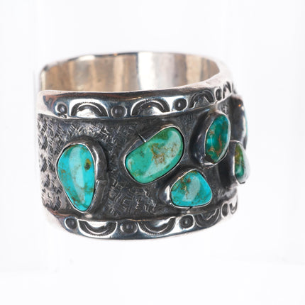 7.25" Heavy vintage Navajo sterling silver turquoise nuggets cuff bracelet