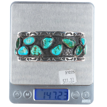 7.25" Heavy vintage Navajo sterling silver turquoise nuggets cuff bracelet