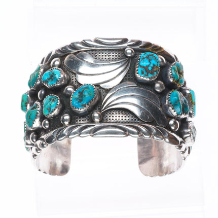 7" Heavy vintage Navajo Ernest Largo sterling silver turquoise cuff bracelet