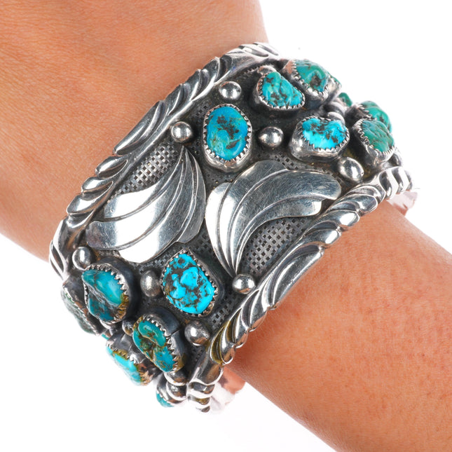 7" Heavy vintage Navajo Ernest Largo sterling silver turquoise cuff bracelet